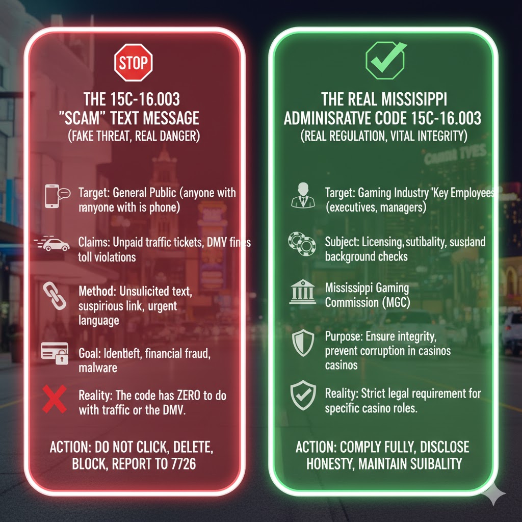 Mississippi Administrative Code 15C-16.003 SCAM: Stop the Fake DMV Text and Understand the Real Gaming Law